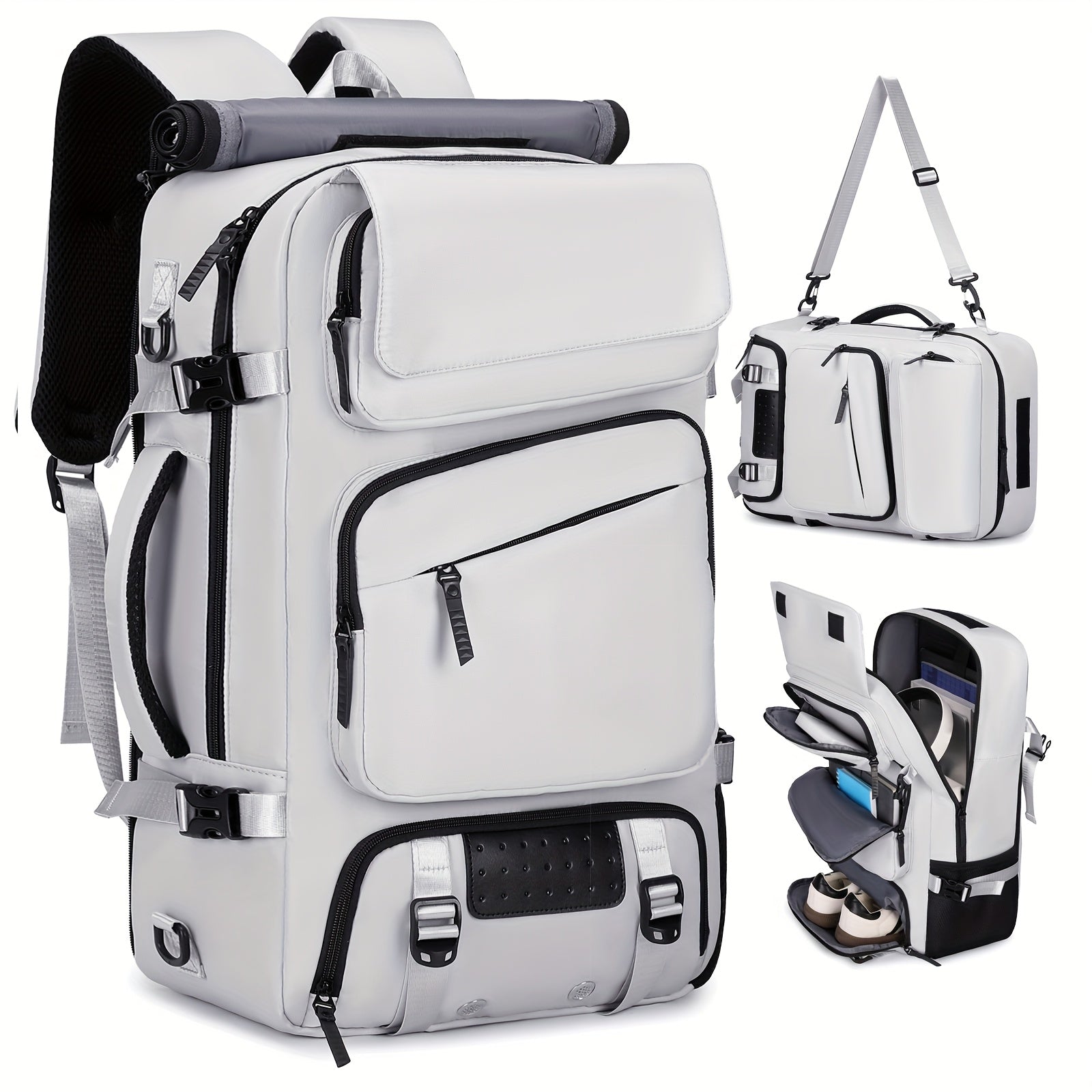 Travel Backpack for Women Men Carry On Backpack fits 16” Laptop Waterproof Convertible Backpack with Shoe Compartment (Grey)