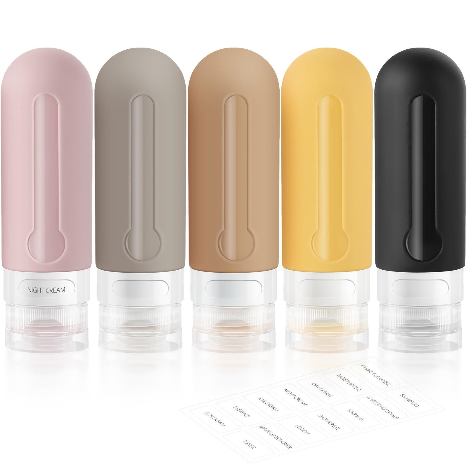 AMMAX 4 Pack Travel Bottles - BPA Free, Leak Proof, Refillable 3.3oz Tubs for Toiletries, Cosmetic Shampoo, Lotion & Soap, with Toiletry Bag