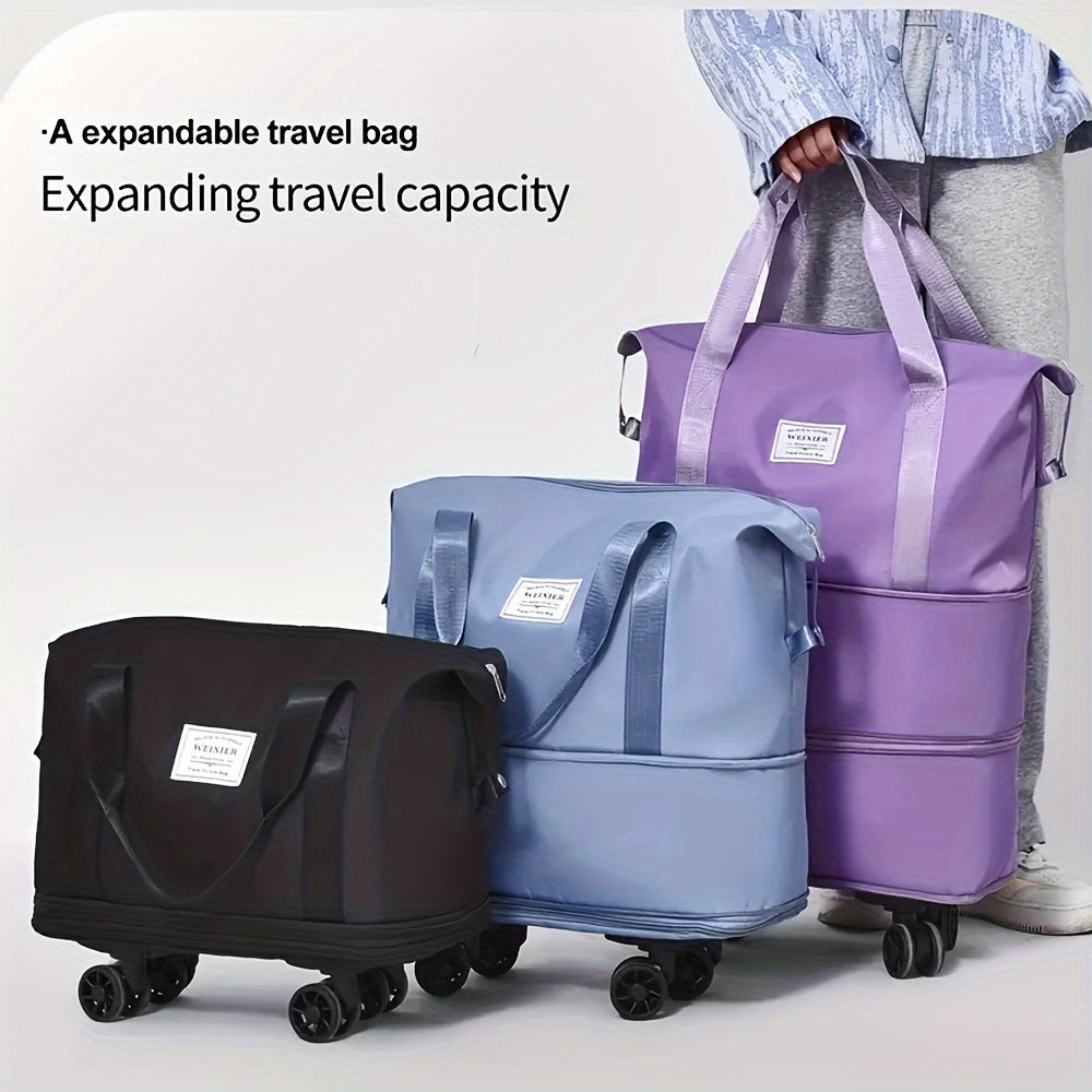 3-Layer Extra-Large Foldable Travel Bag with Wheels | Nylon Luggage for Daily Commute & Moving