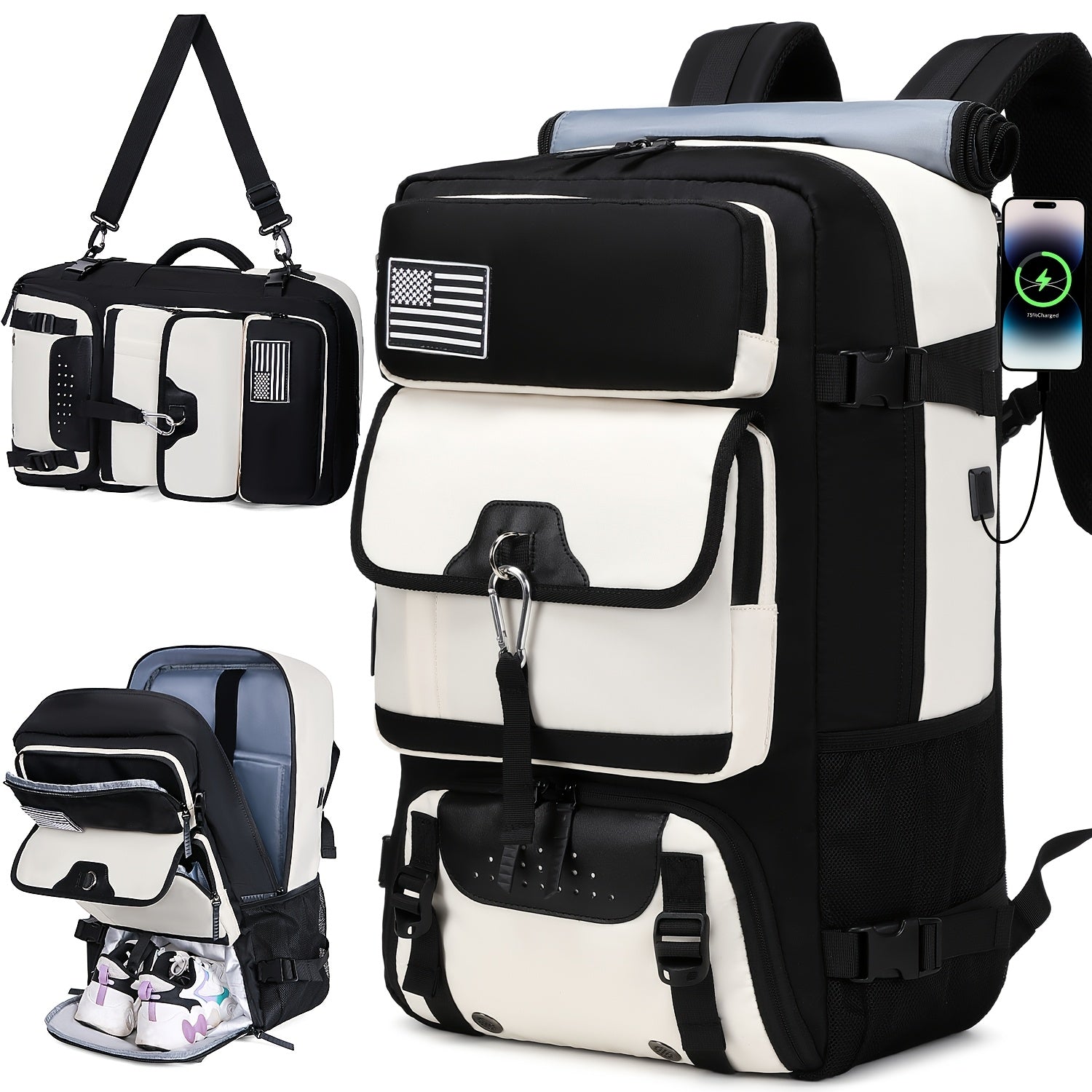 Lightweight Travel Backpack, Polyester Lining, Adjustable Straps, USB Charging, With Shoe Compartment, Zip Closure, Unisex Outdoor Camping Backpacks