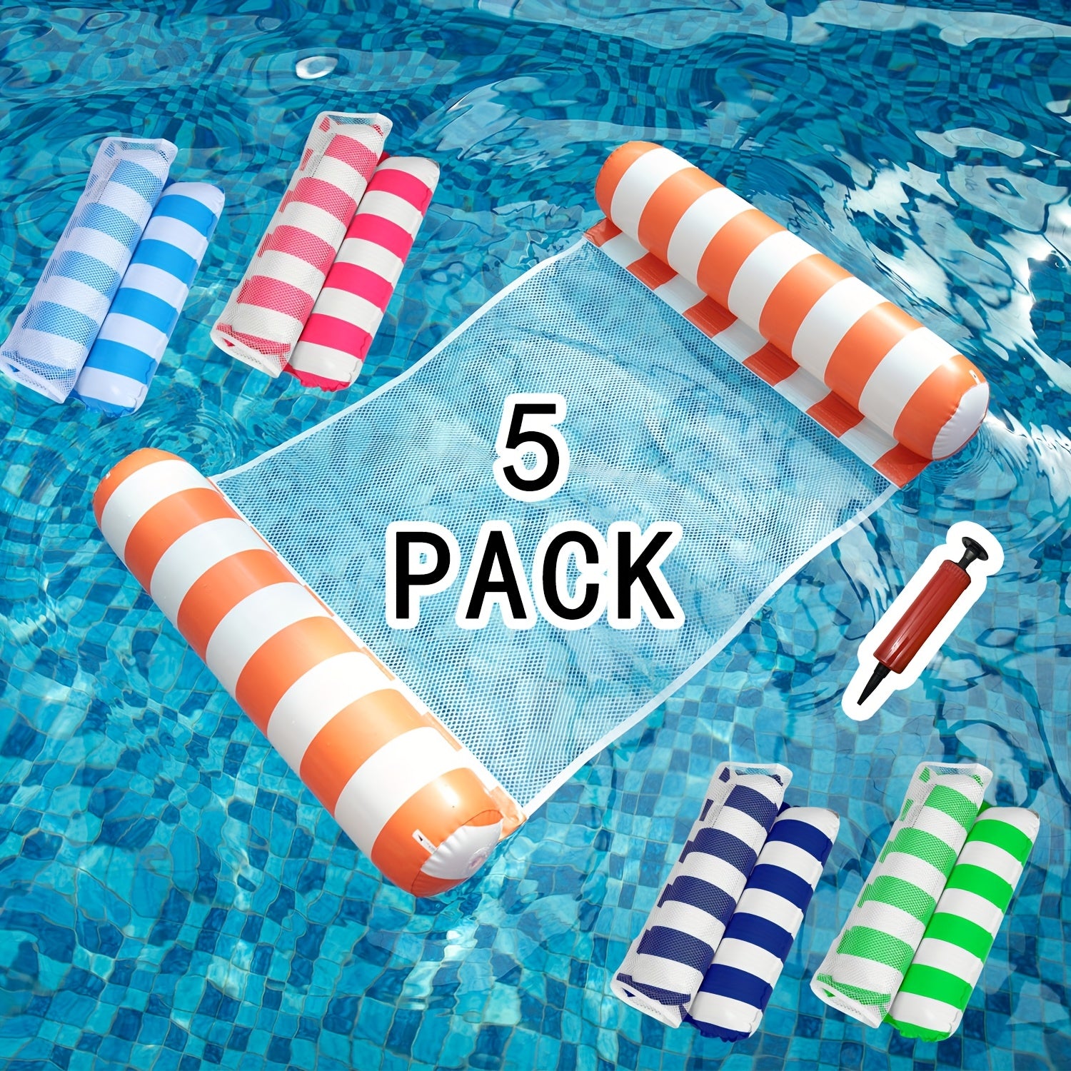 Inflatable Hammock Pool Floats For Adults - Heavy Duty 4-in-1 Multi-Purpose Design Converts To Lounge Chair/Saddle/Drifter/Floating Bed, Includes Fast Air Pump