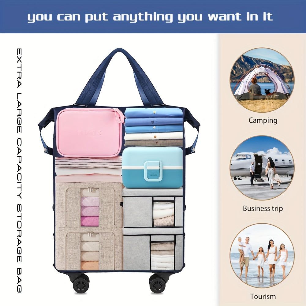 3-Layer Extra-Large Foldable Travel Bag with Wheels | Nylon Luggage for Daily Commute & Moving