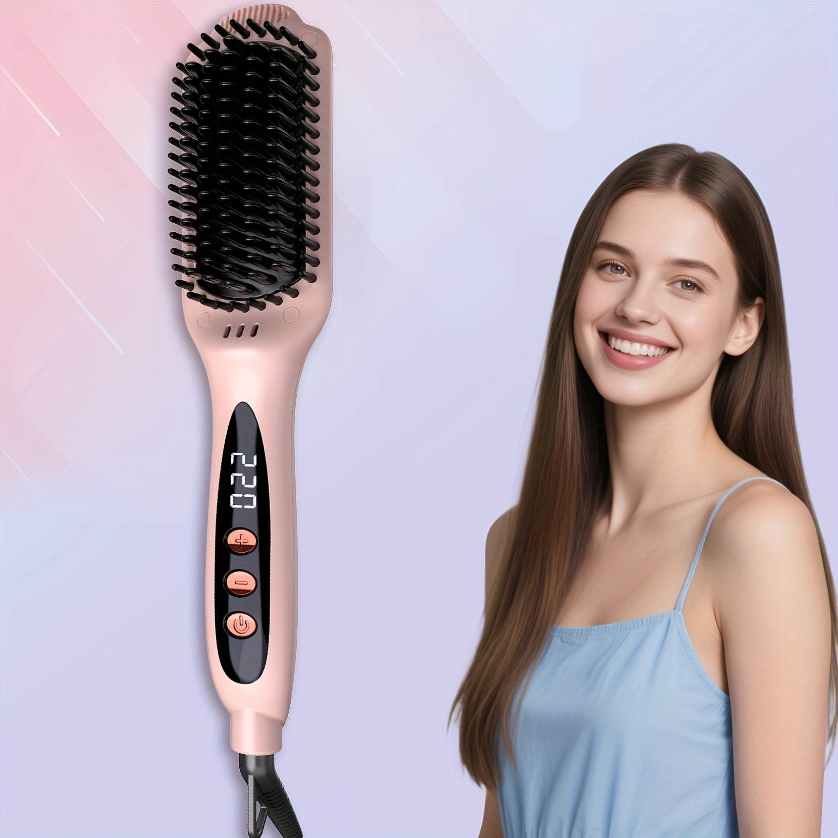 Hair Straightener Brush: Ceramic Negative Ionic Hot Brush for Straightening Smoothing Hair - Reduce Frizz 30s Fast Heating Dual Voltage