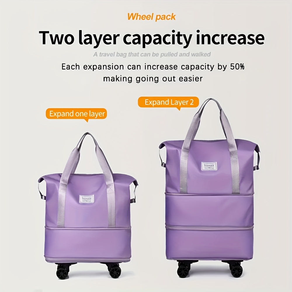 3-Layer Extra-Large Foldable Travel Bag with Wheels | Nylon Luggage for Daily Commute & Moving