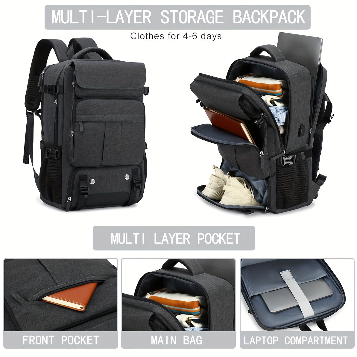 Travel Backpack for Women Men Carry On Backpack fits 16” Laptop Waterproof Convertible Backpack with Shoe Compartment