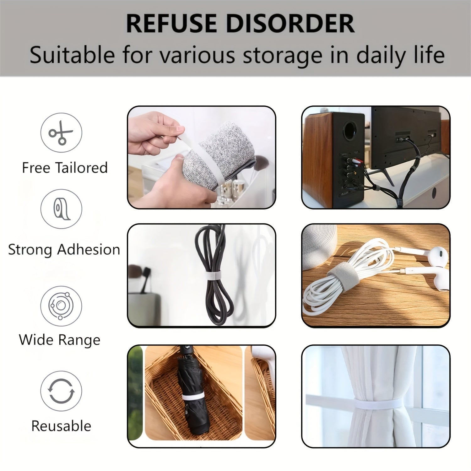 4 Rolls Self-Adhesive Hook and Loop Tape Heavy Duty Sticky Back Tape Fastener - Double Roll with Adhesive Backing - Cut to Size Strips