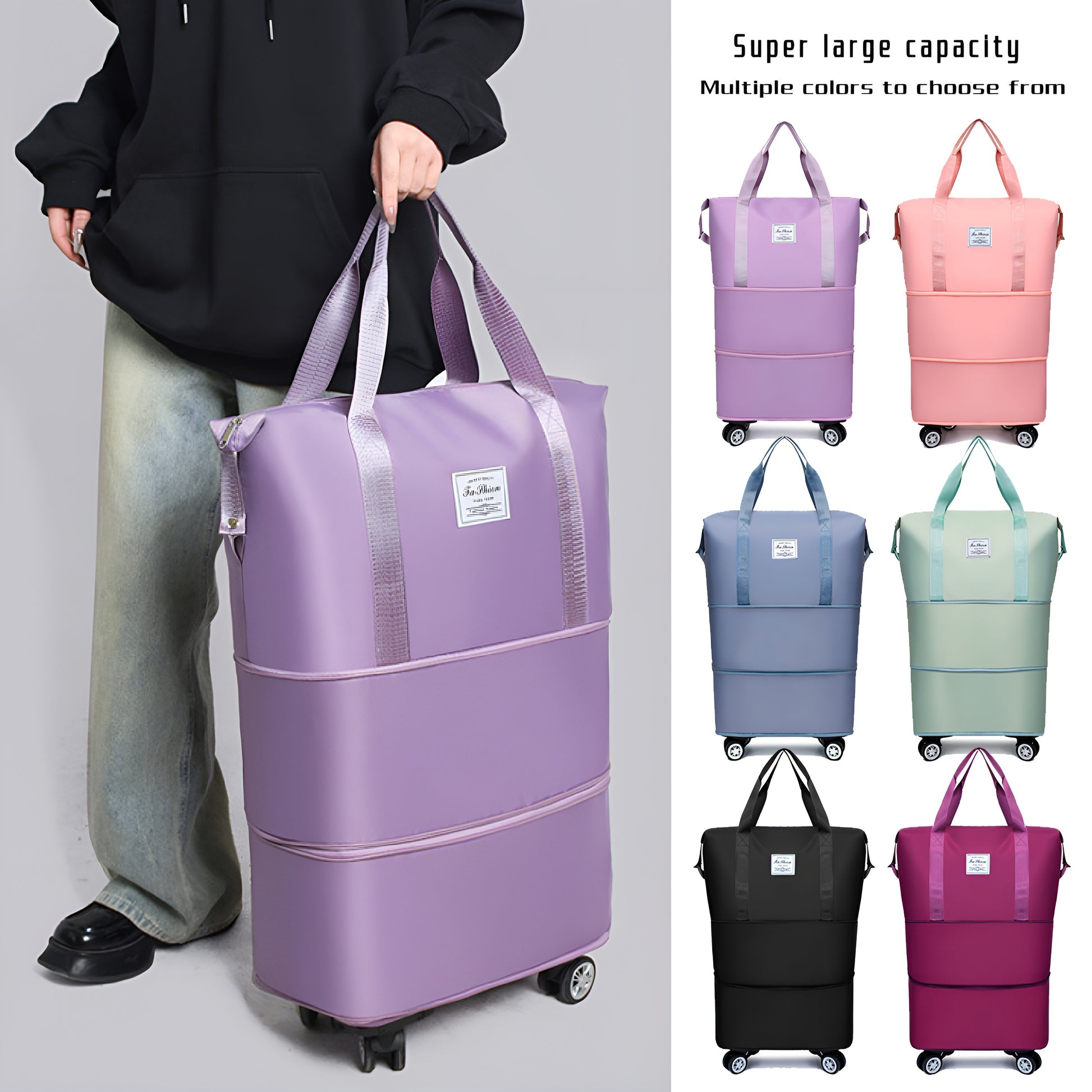 3-Layer Extra-Large Foldable Travel Bag with Wheels | Nylon Luggage for Daily Commute & Moving