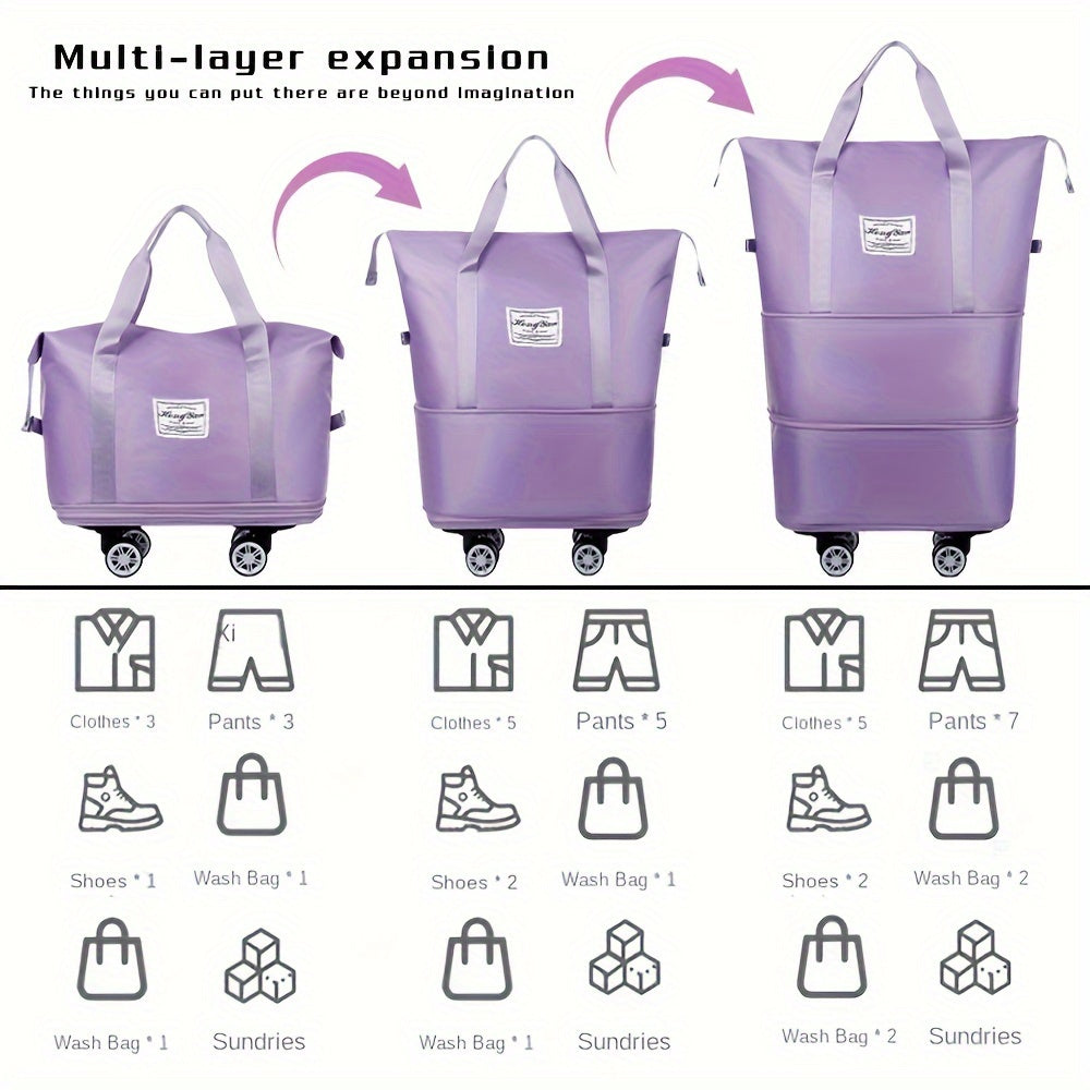 3-Layer Extra-Large Foldable Travel Bag with Wheels | Nylon Luggage for Daily Commute & Moving