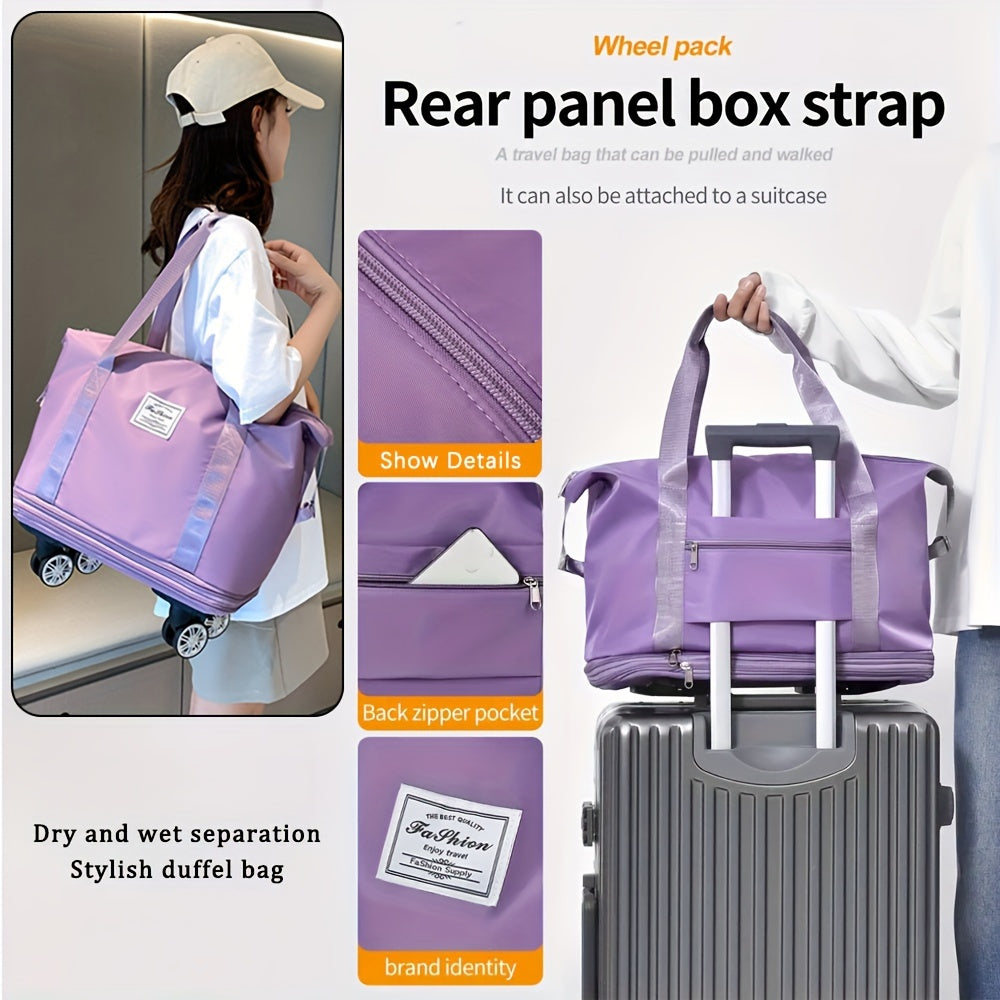 3-Layer Extra-Large Foldable Travel Bag with Wheels | Nylon Luggage for Daily Commute & Moving