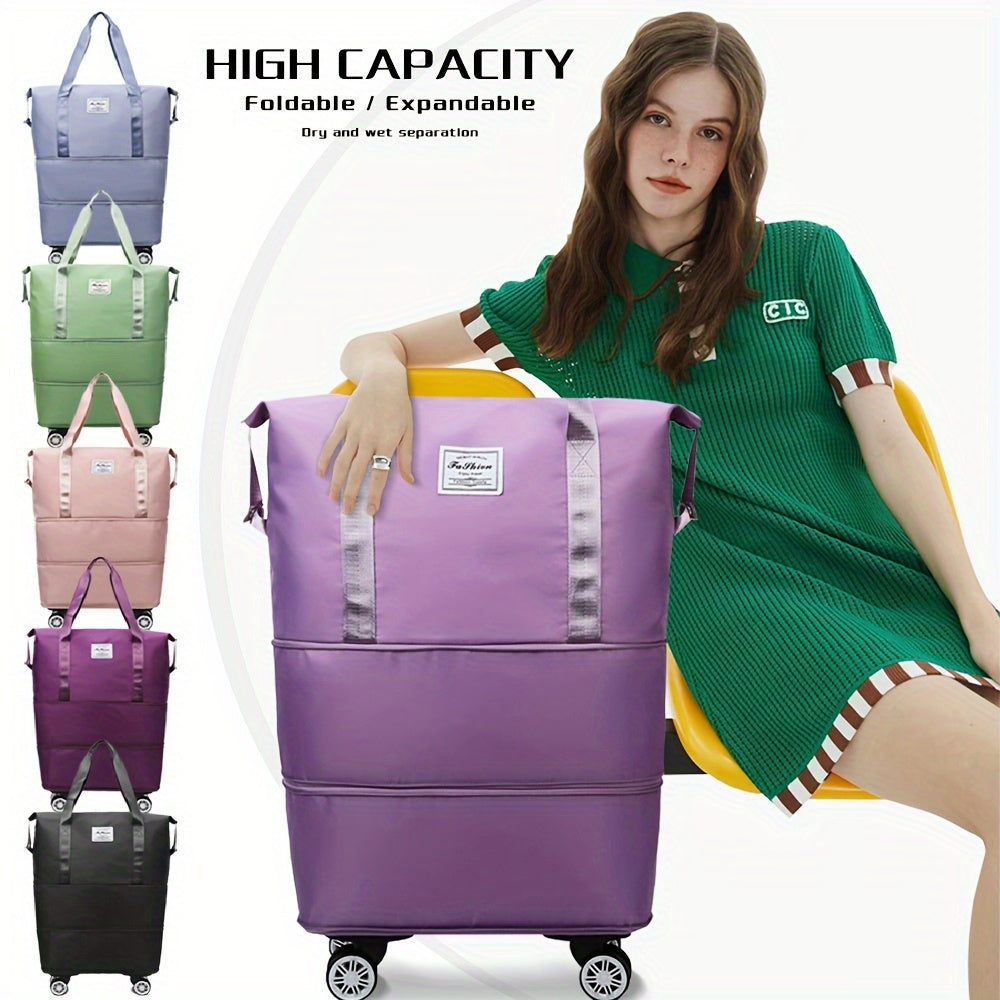 3-Layer Extra-Large Foldable Travel Bag with Wheels | Nylon Luggage for Daily Commute & Moving