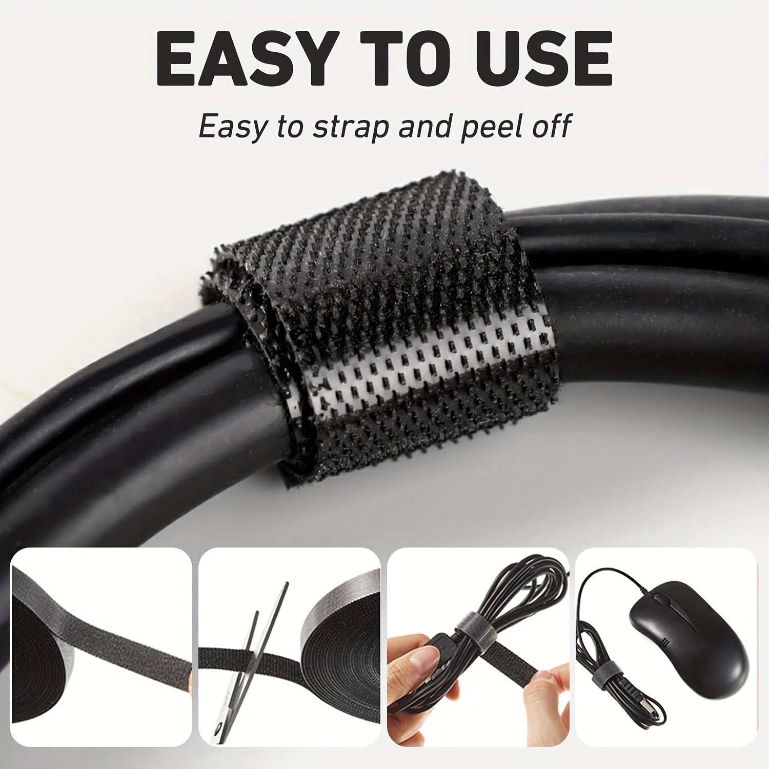 4 Rolls Self-Adhesive Hook and Loop Tape Heavy Duty Sticky Back Tape Fastener - Double Roll with Adhesive Backing - Cut to Size Strips