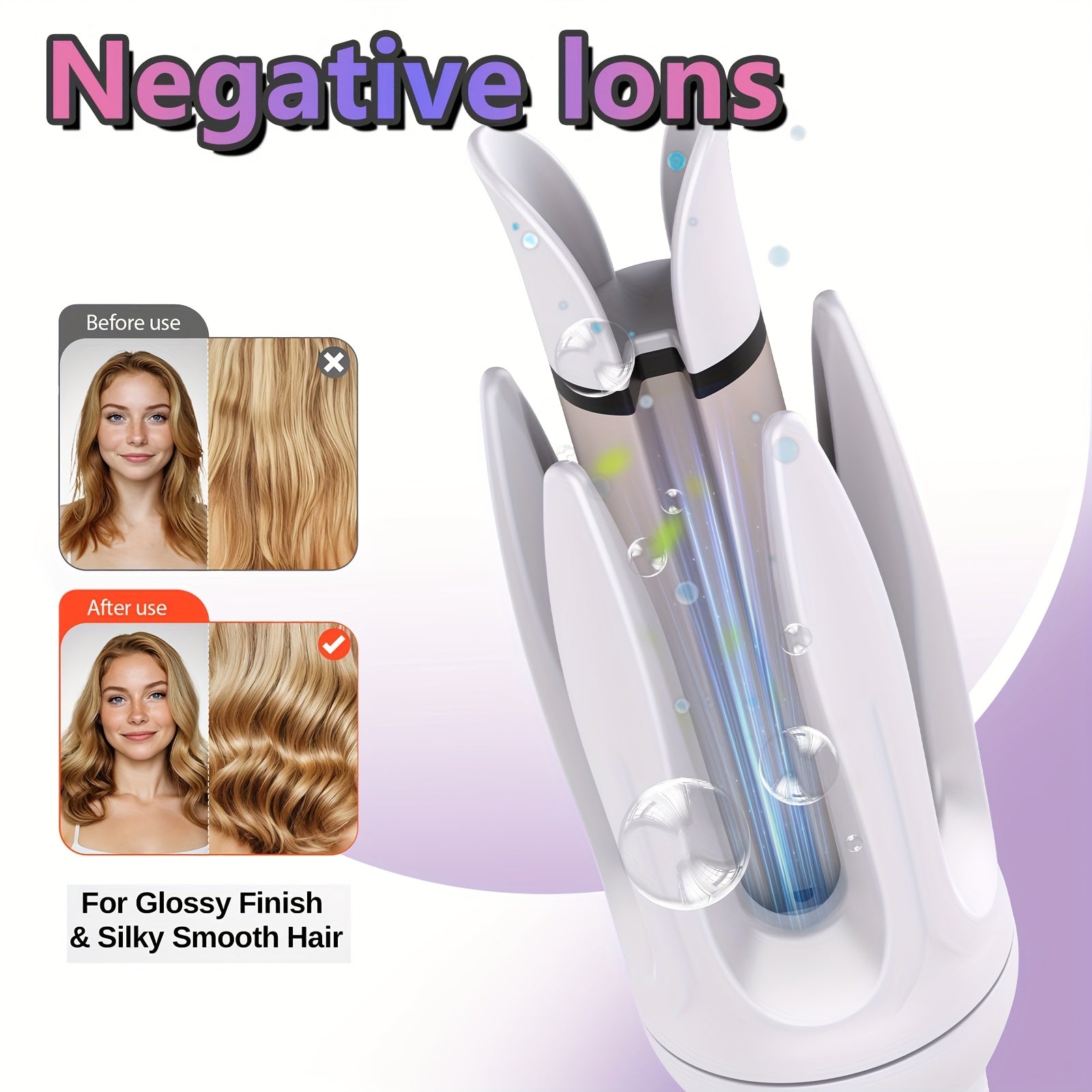 Auto Hair Curler with Rotation, 4 Heat Settings (300°-410°F) for All Hair Types, Automatic Curling Iron with Anti-Scald Shell & Dual Rotation for Beach Waves & Spiral Curls