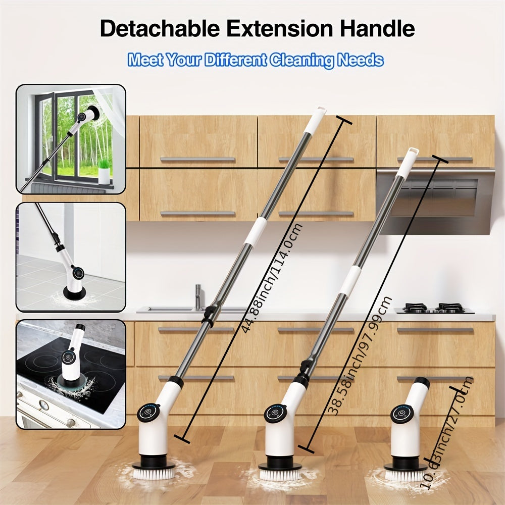 Electric Spin Scrubber, Cordless Cleaning Brush with 8 Replaceable Brush Heads and Adjustable Extension Handle, Power Scrubber Dual Speed Shower Scrubber for Tub, Tile, Floor, Bathroom, Kitchen, Car