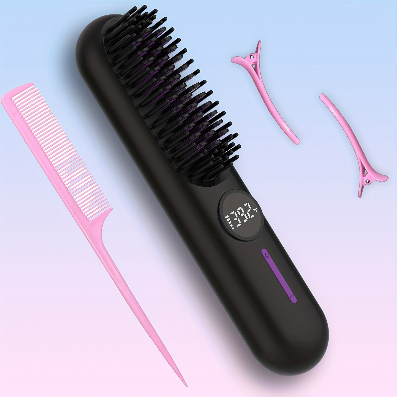 Cordless Hair Straightener for Travel,Mini Hair Straightener Comb with Negative Ion,Portable hot Brush Hair Straightener for Women, Rechargeable 9600mAh Battery, Anti-Scald,12 Temp-Setting
