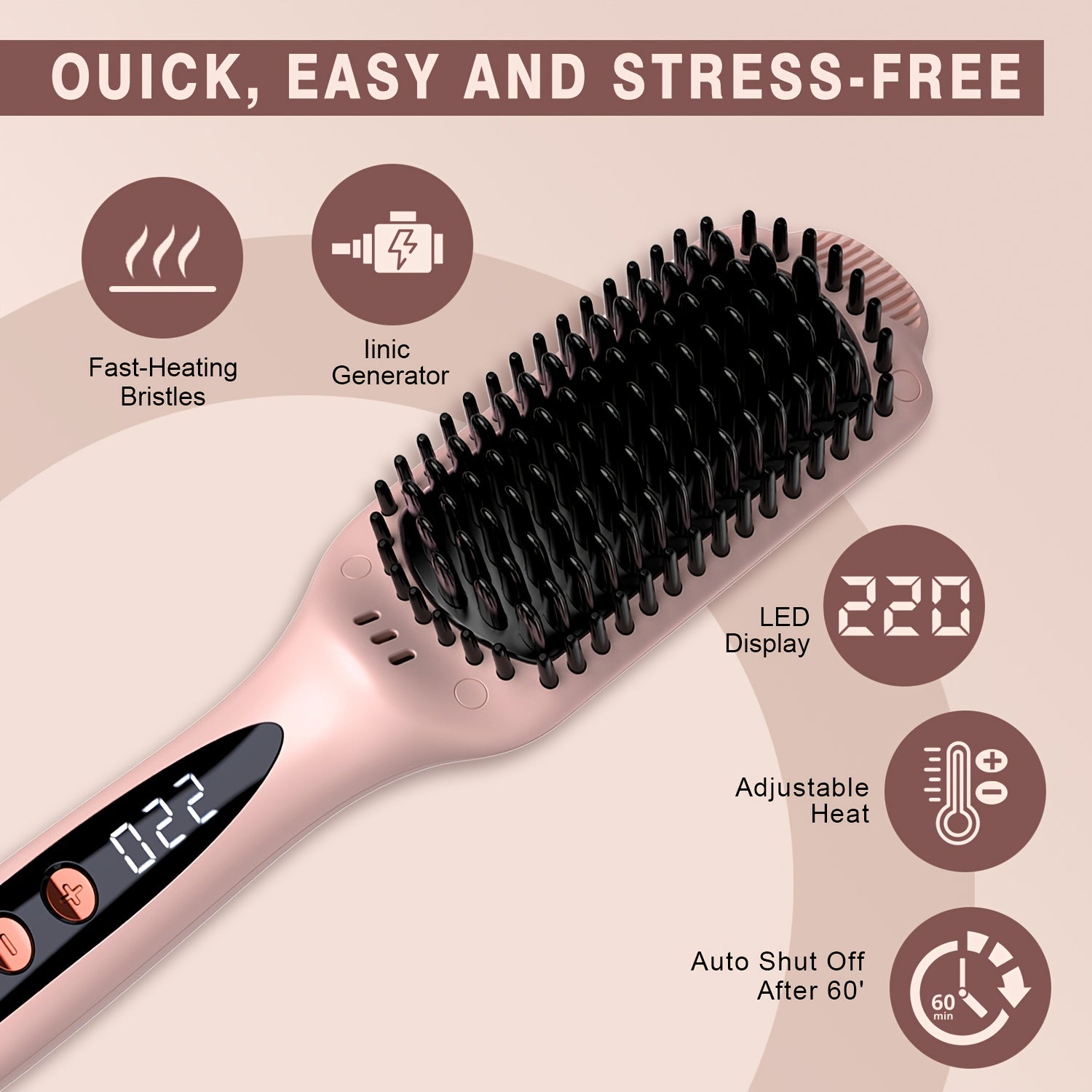 Hair Straightener Brush: Ceramic Negative Ionic Hot Brush for Straightening Smoothing Hair - Reduce Frizz 30s Fast Heating Dual Voltage