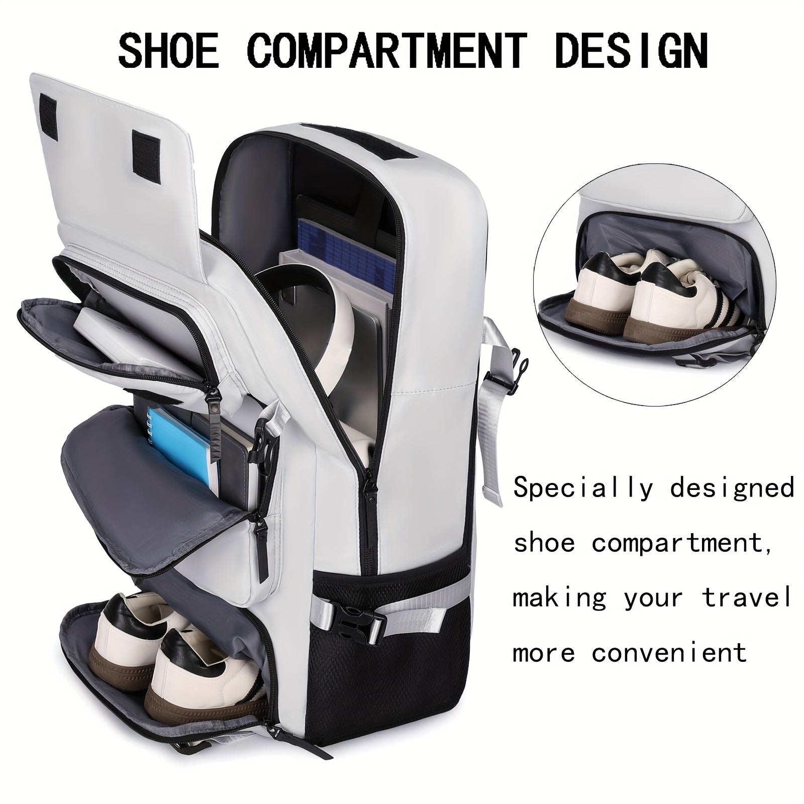 Travel Backpack for Women Men Carry On Backpack fits 16” Laptop Waterproof Convertible Backpack with Shoe Compartment (Grey)