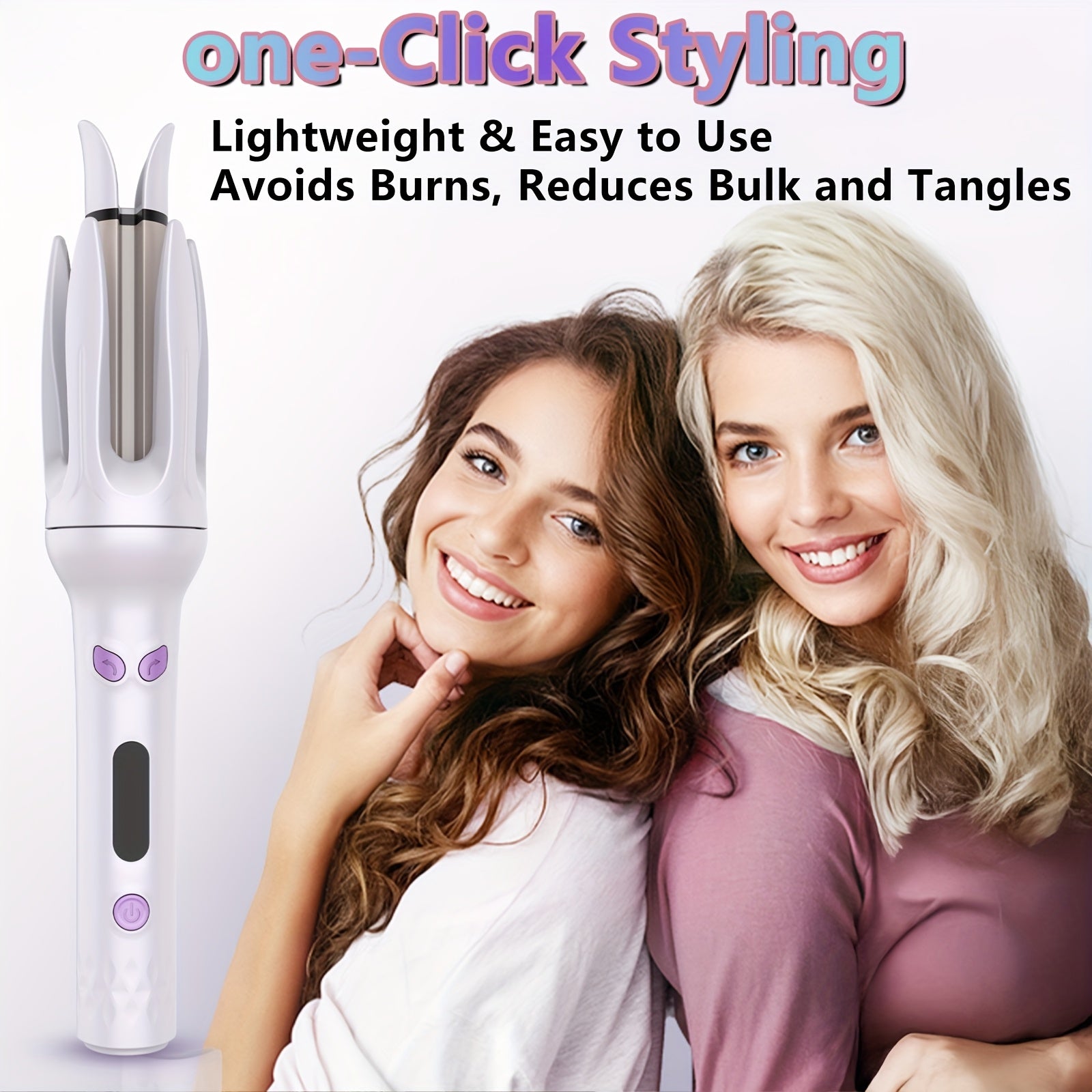 Auto Hair Curler with Rotation, 4 Heat Settings (300°-410°F) for All Hair Types, Automatic Curling Iron with Anti-Scald Shell & Dual Rotation for Beach Waves & Spiral Curls