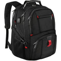 Black backpack with red accents on a white background