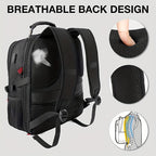 Black backpack with breathable back design features on a gray background