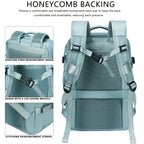 Backpack with honeycomb backing and shoulder strap reinforcement design on a white background