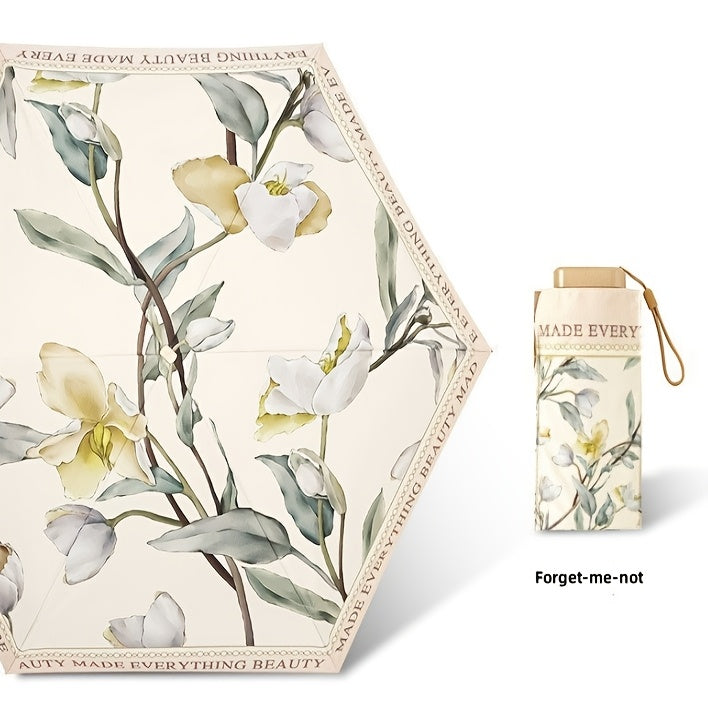 Foldable Umbrella Stylish Floral Card Design, Durable Iron Frame, Manual Open, Compact & Lightweight for Rain or Sun Protection, Rainproof Umbrella