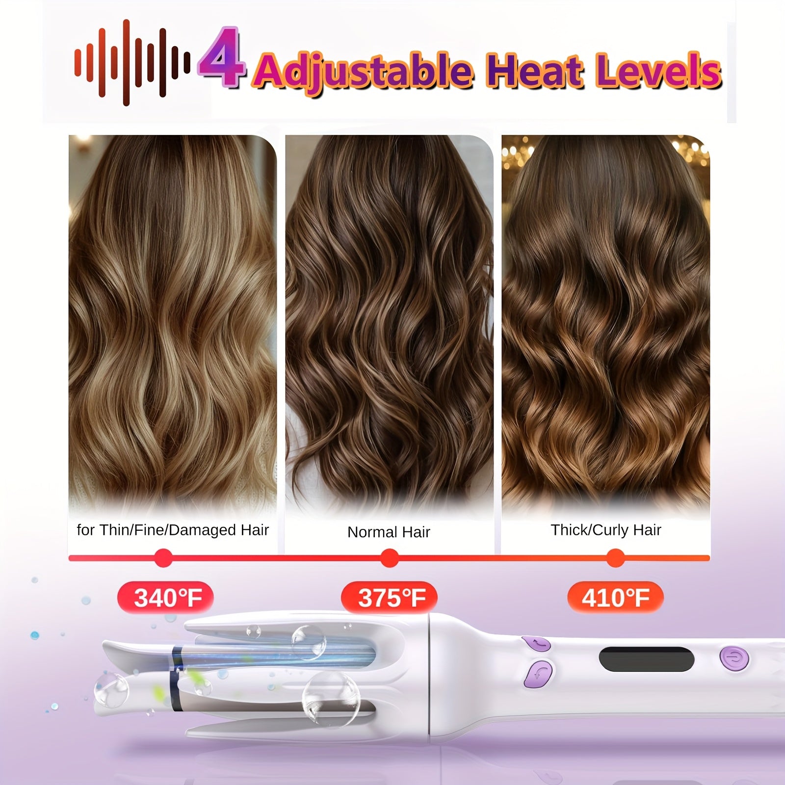 Auto Hair Curler with Rotation, 4 Heat Settings (300°-410°F) for All Hair Types, Automatic Curling Iron with Anti-Scald Shell & Dual Rotation for Beach Waves & Spiral Curls