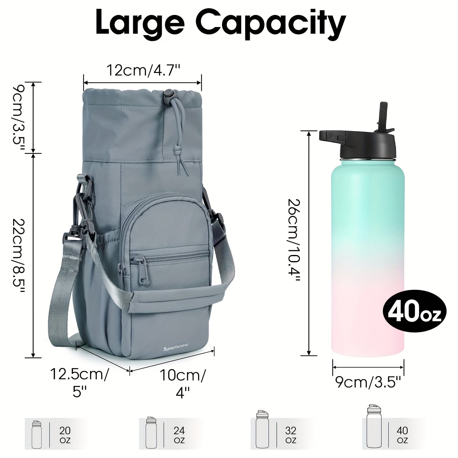 Water Bottle Carrier Bag with Phone Pocket for Stanley Cup 40/30oz,Insulated Neoprene Water Bottle Holder Cross-body Carrier Bag with Adjustable Shoulder & Handheld Strap