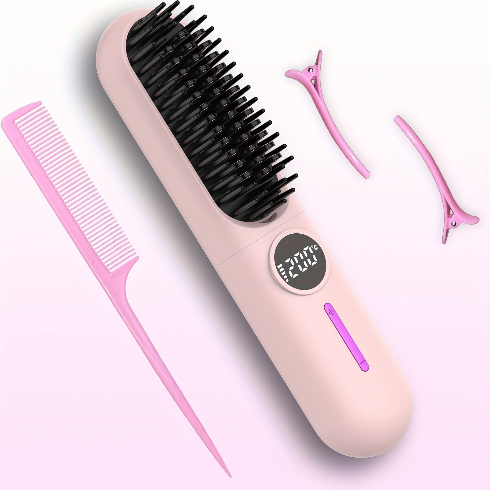 Cordless Hair Straightener for Travel,Mini Hair Straightener Comb with Negative Ion,Portable hot Brush Hair Straightener for Women, Rechargeable 9600mAh Battery, Anti-Scald,12 Temp-Setting