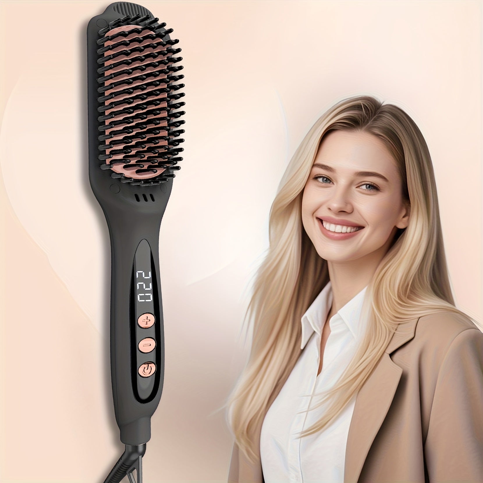 Hair Straightener Brush: Ceramic Negative Ionic Hot Brush for Straightening Smoothing Hair - Reduce Frizz 30s Fast Heating Dual Voltage