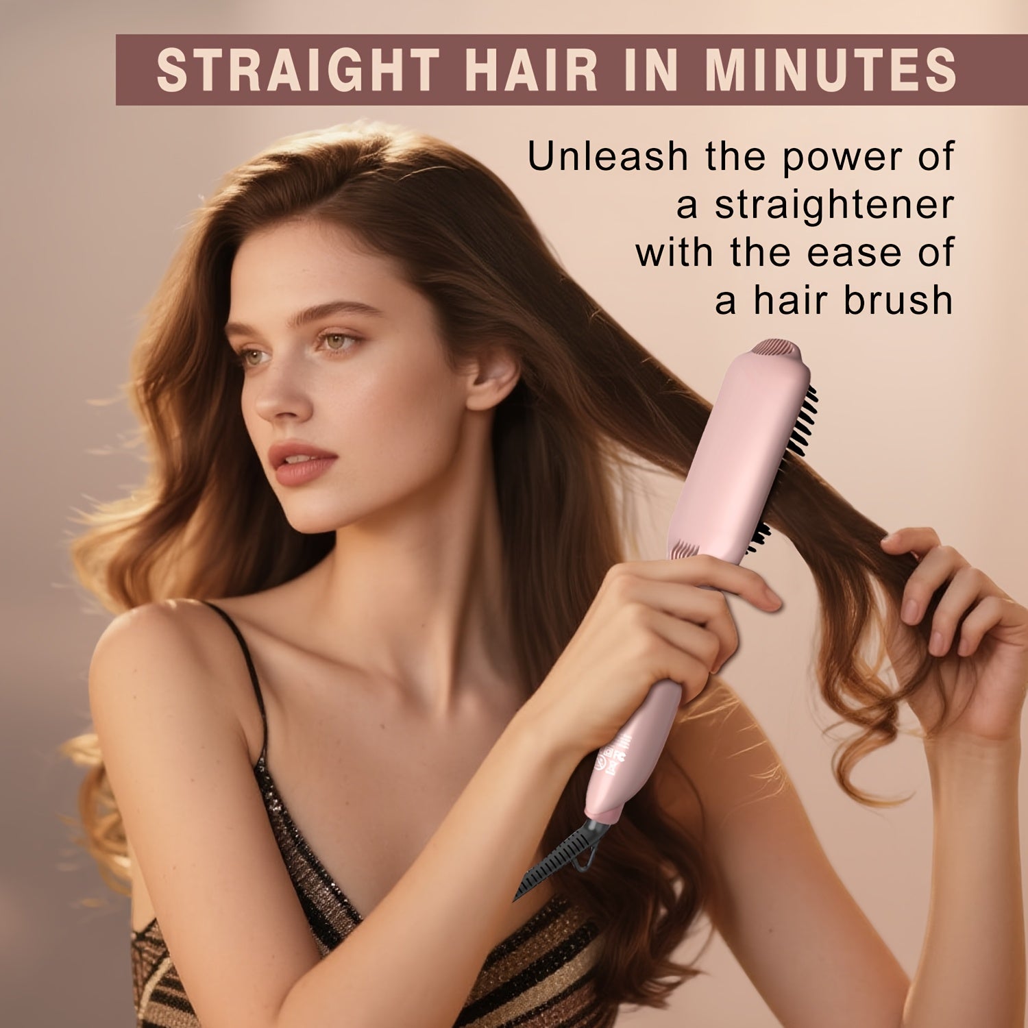 Hair Straightener Brush: Ceramic Negative Ionic Hot Brush for Straightening Smoothing Hair - Reduce Frizz 30s Fast Heating Dual Voltage