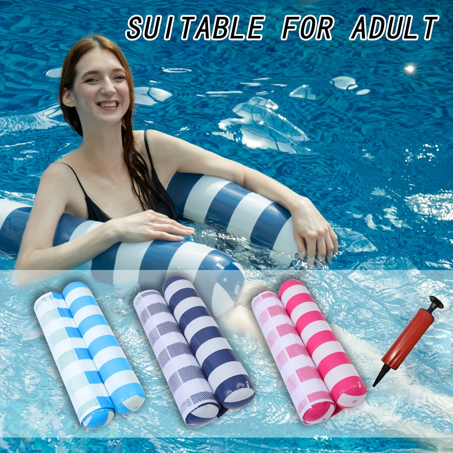 Inflatable Hammock Pool Floats For Adults - Heavy Duty 4-in-1 Multi-Purpose Design Converts To Lounge Chair/Saddle/Drifter/Floating Bed, Includes Fast Air Pump