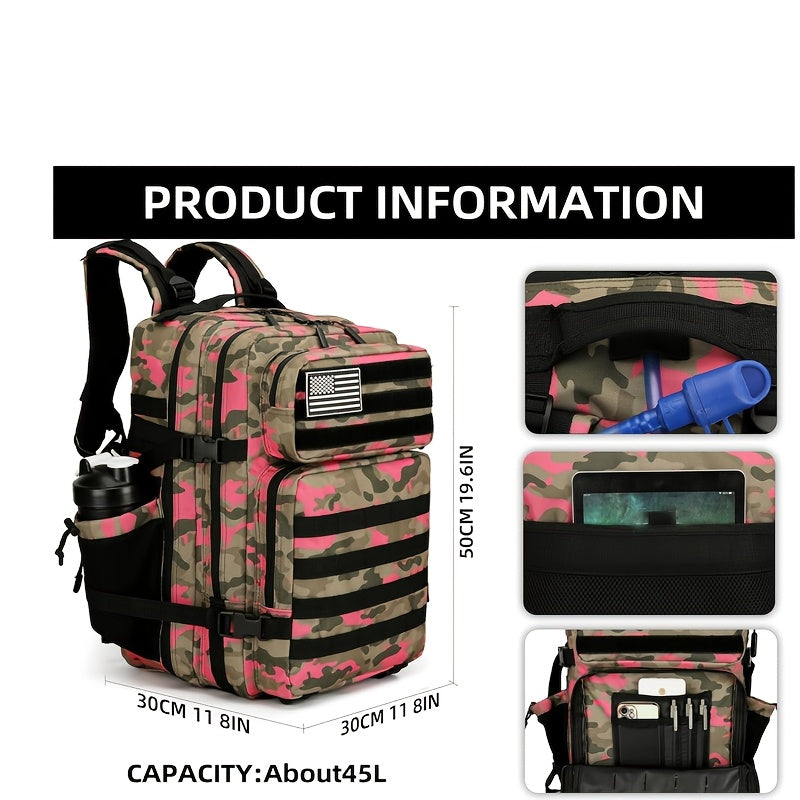 Military 45L Tactical Assault Backpack 3 day assault pack with Molle Waterproof backpack  Pink Camo