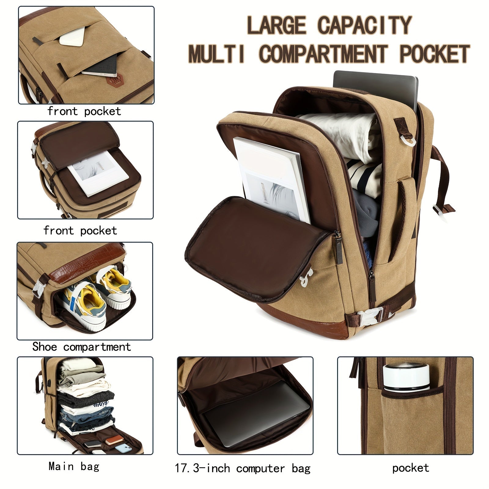 Laptop Backpack, 17.6-inch Laptop Compartment, Essential University Backpack, Travel Backpack, Airline Approved Business Travel Carry On Work Bag With Shoe Compartment