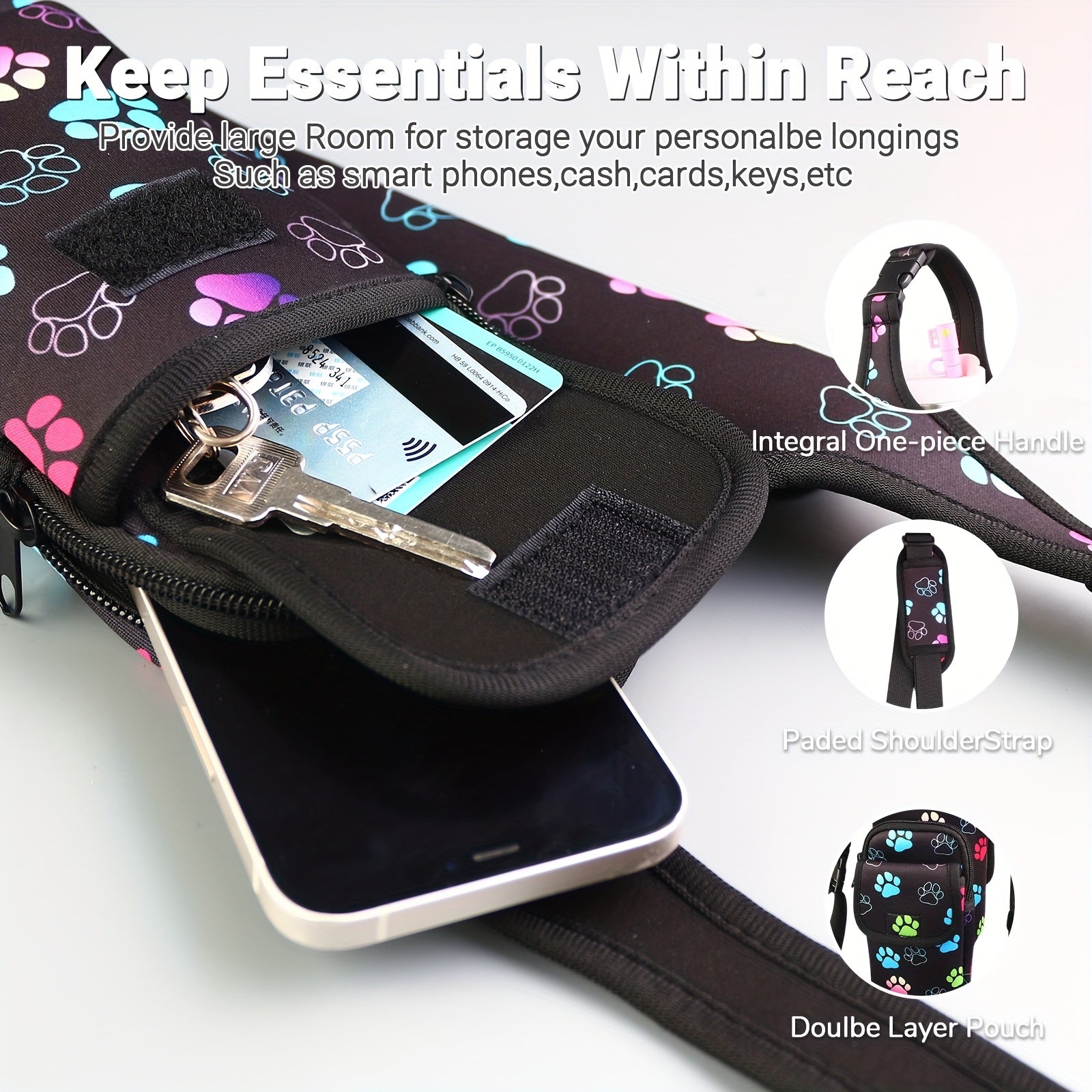 Insulated Water Bottle Sleeve for 30/40oz Cups with Handle & Multi-Pocket Design, Durable Tumbler Cover for Hiking, Travel, Picnic Accessories, Outdoor Gear for Men Women