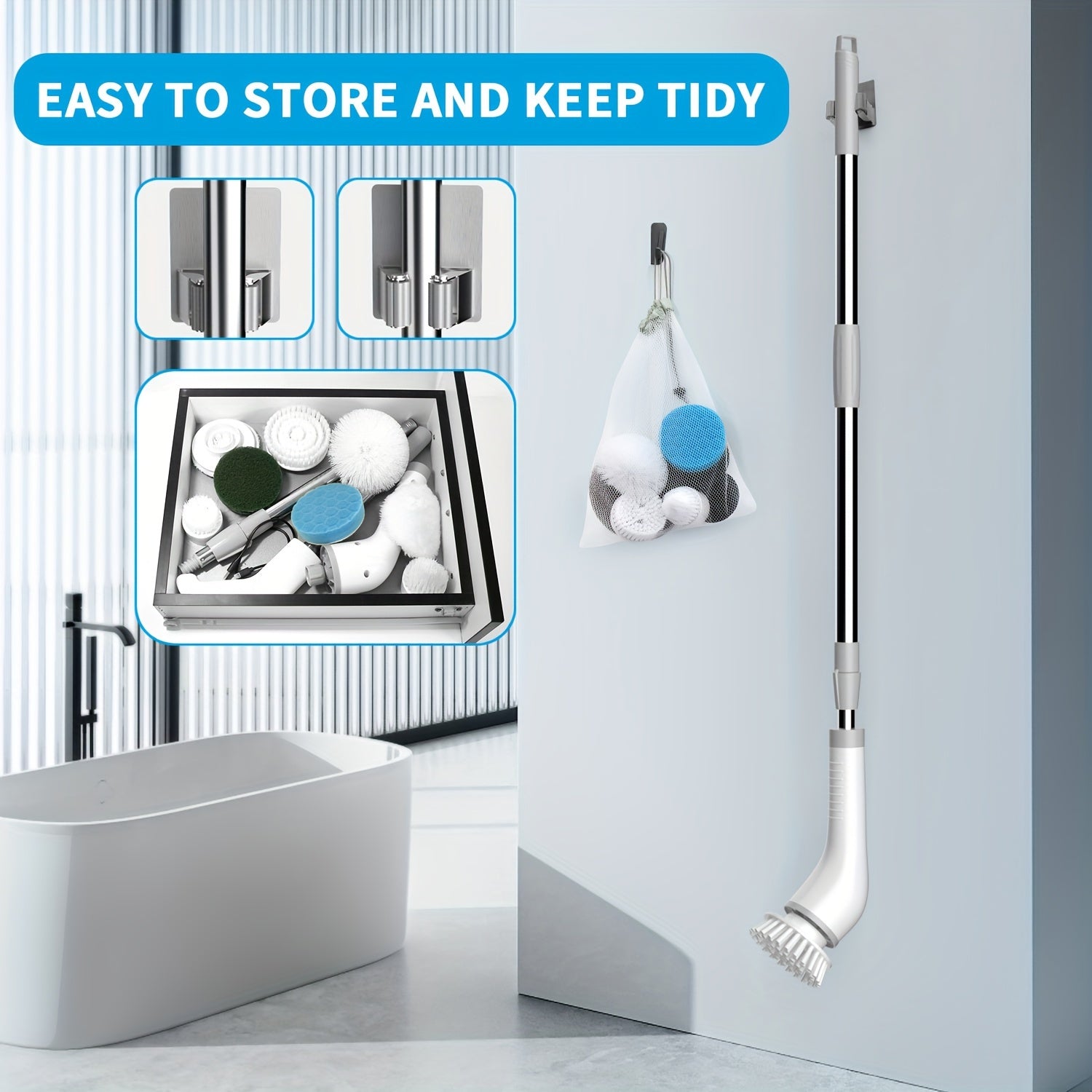 Electric Spin Scrubber, 2 Speeds, Cordless Power Spinning Cleaner Brush, Handheld Shower With 8 Replaceable Brush Heads+cleaner For Tile, Tub, Sink, Wall, Bathroom