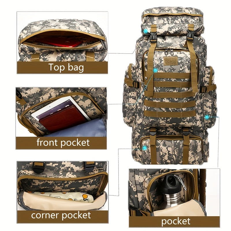 70L Hiking Backpack for Men, Waterproof Lightweight Camping Backpack, Military Rucksack with Molle, 3-Day Assault Pack for Travel, Climbing, Outdoor Sports