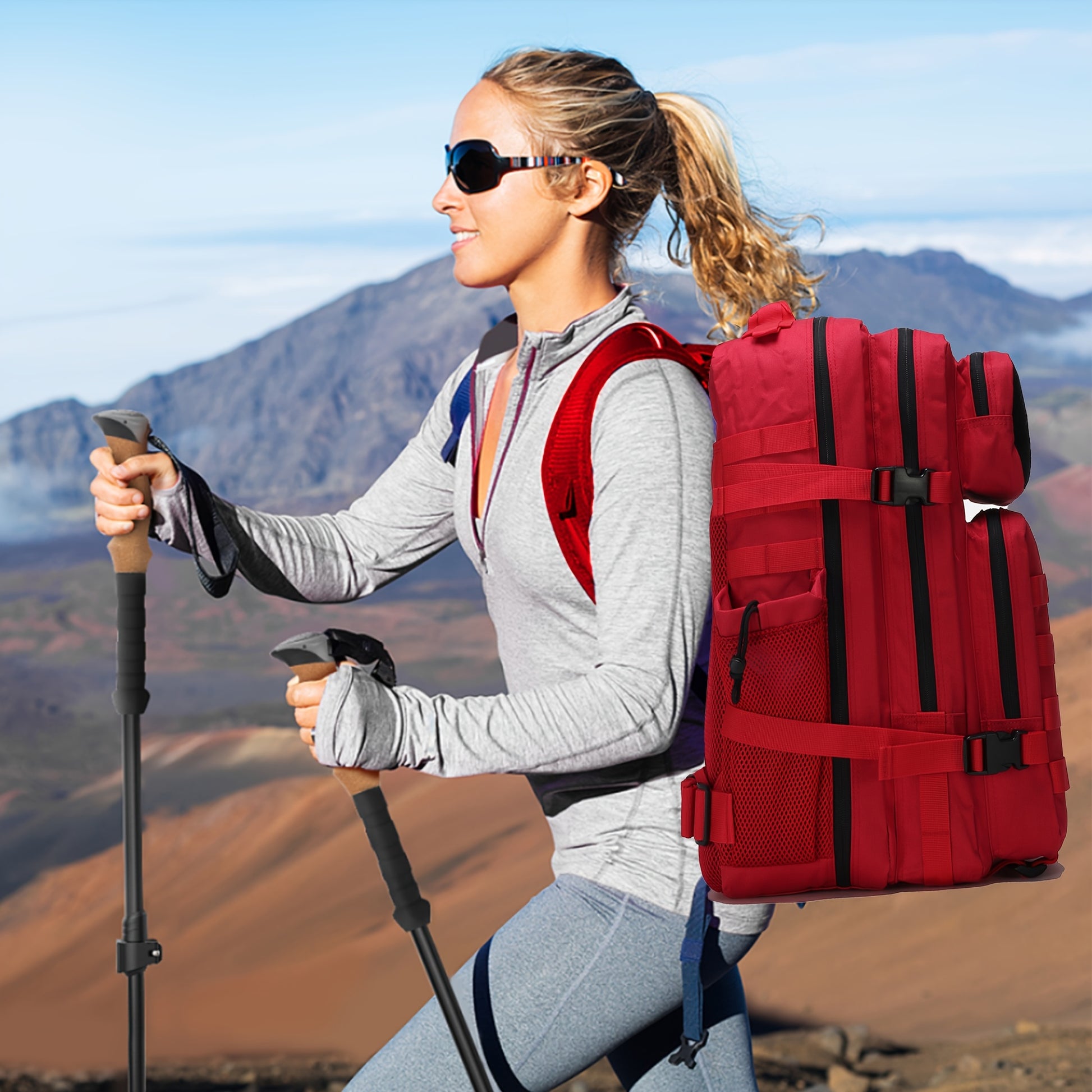 Military 45L Tactical Assault Backpack 3 day assault pack with Molle Waterproof backpack RED