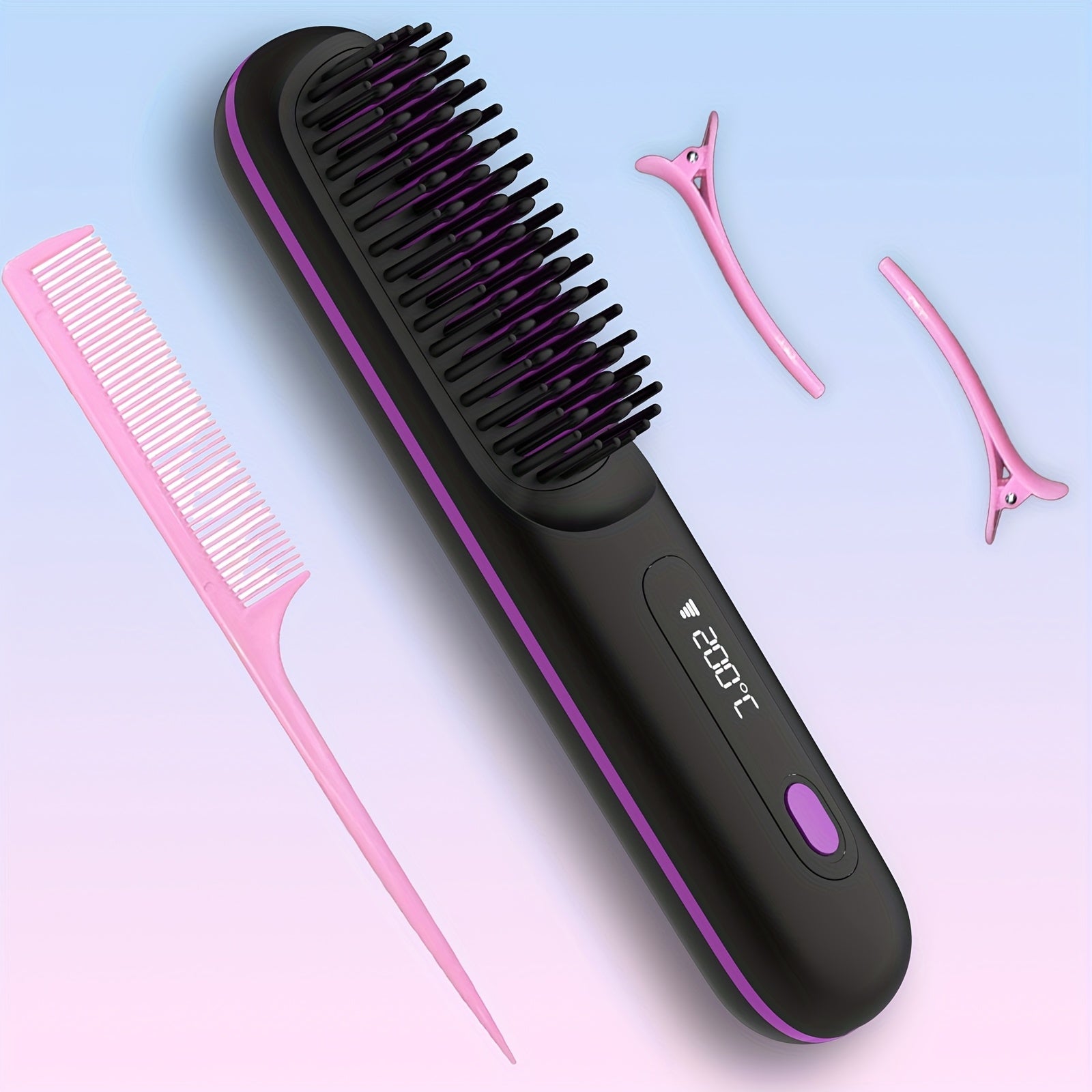 Cordless Hair Straightener for Travel,Mini Hair Straightener Comb with Negative Ion,Portable hot Brush Hair Straightener for Women, Rechargeable 9600mAh Battery, Anti-Scald,12 Temp-Setting