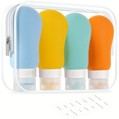 AMMAX 4 Pack Travel Bottles - BPA Free, Leak Proof, Refillable 3.3oz Tubs for Toiletries, Cosmetic Shampoo, Lotion & Soap, with Toiletry Bag