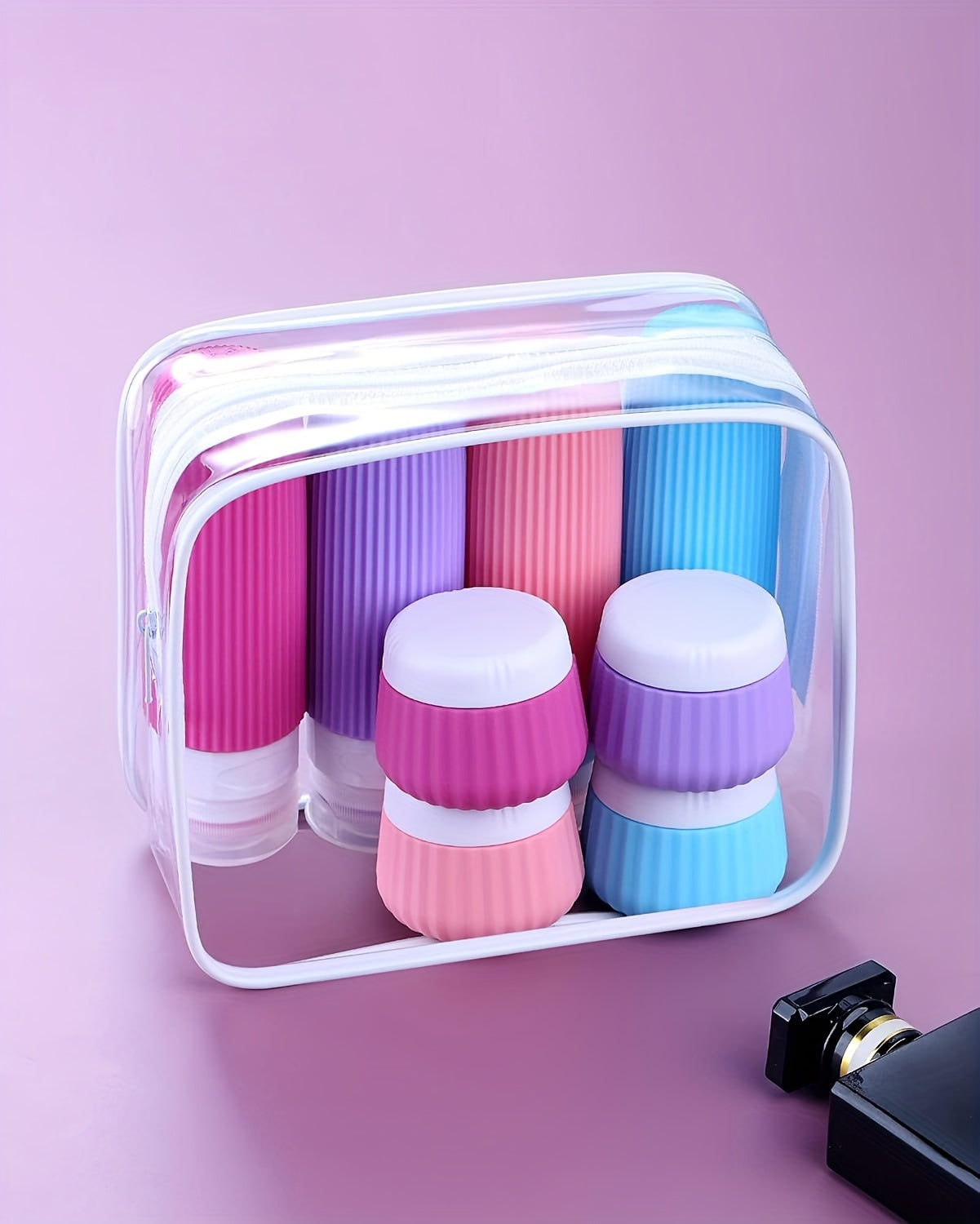 Travel Size Wash And Bath Products 3 Ounce, With Clear Bag, Leak-Proof Silicone Squeezable Travel Necessary accessories
