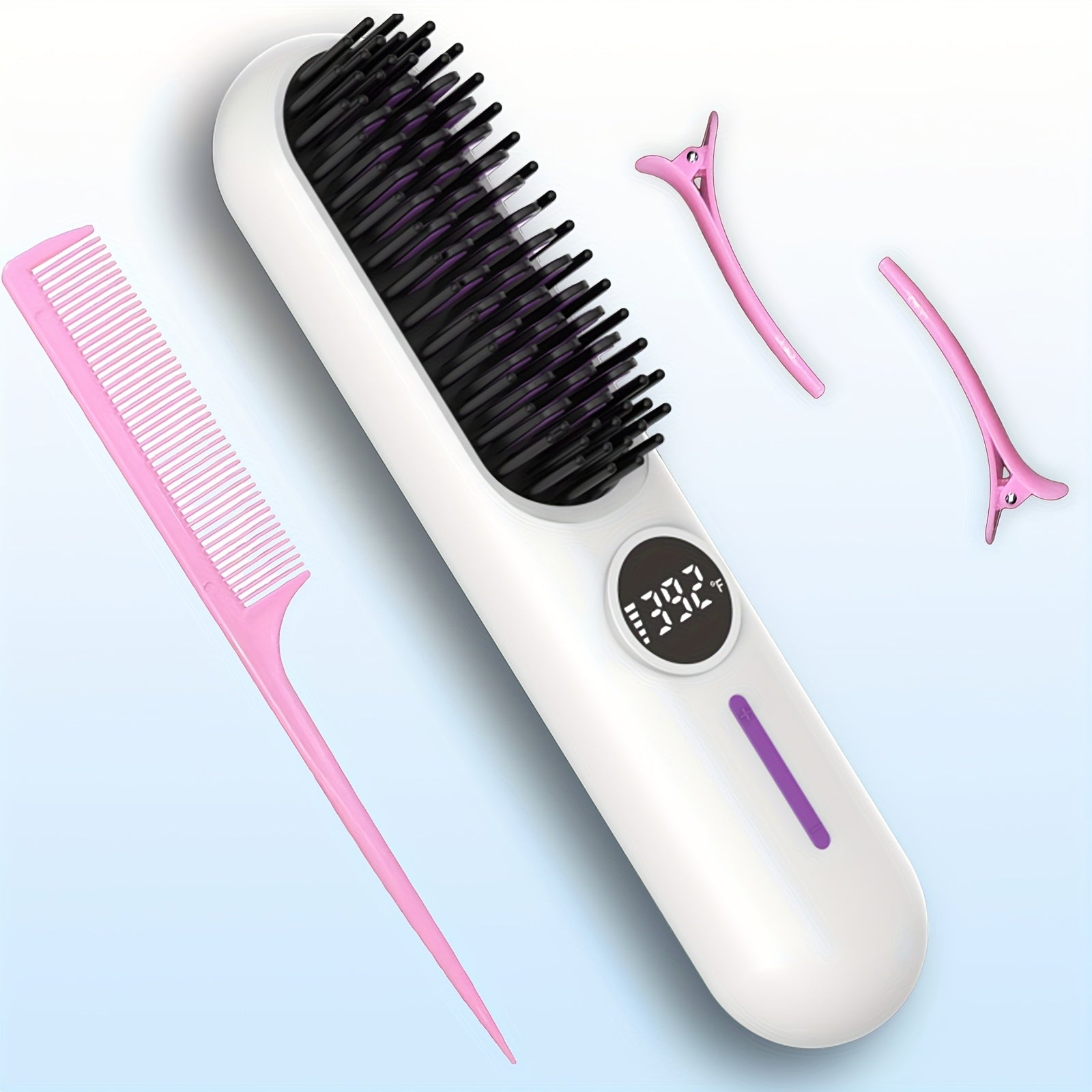 Cordless Hair Straightener for Travel,Mini Hair Straightener Comb with Negative Ion,Portable hot Brush Hair Straightener for Women, Rechargeable 9600mAh Battery, Anti-Scald,12 Temp-Setting