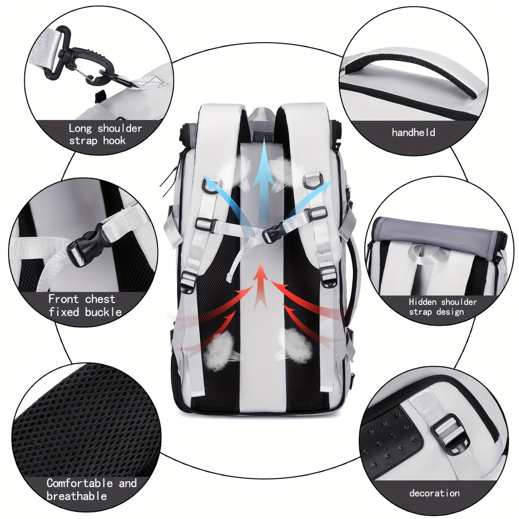 Travel Backpack for Women Men Carry On Backpack fits 16” Laptop Waterproof Convertible Backpack with Shoe Compartment (Grey)