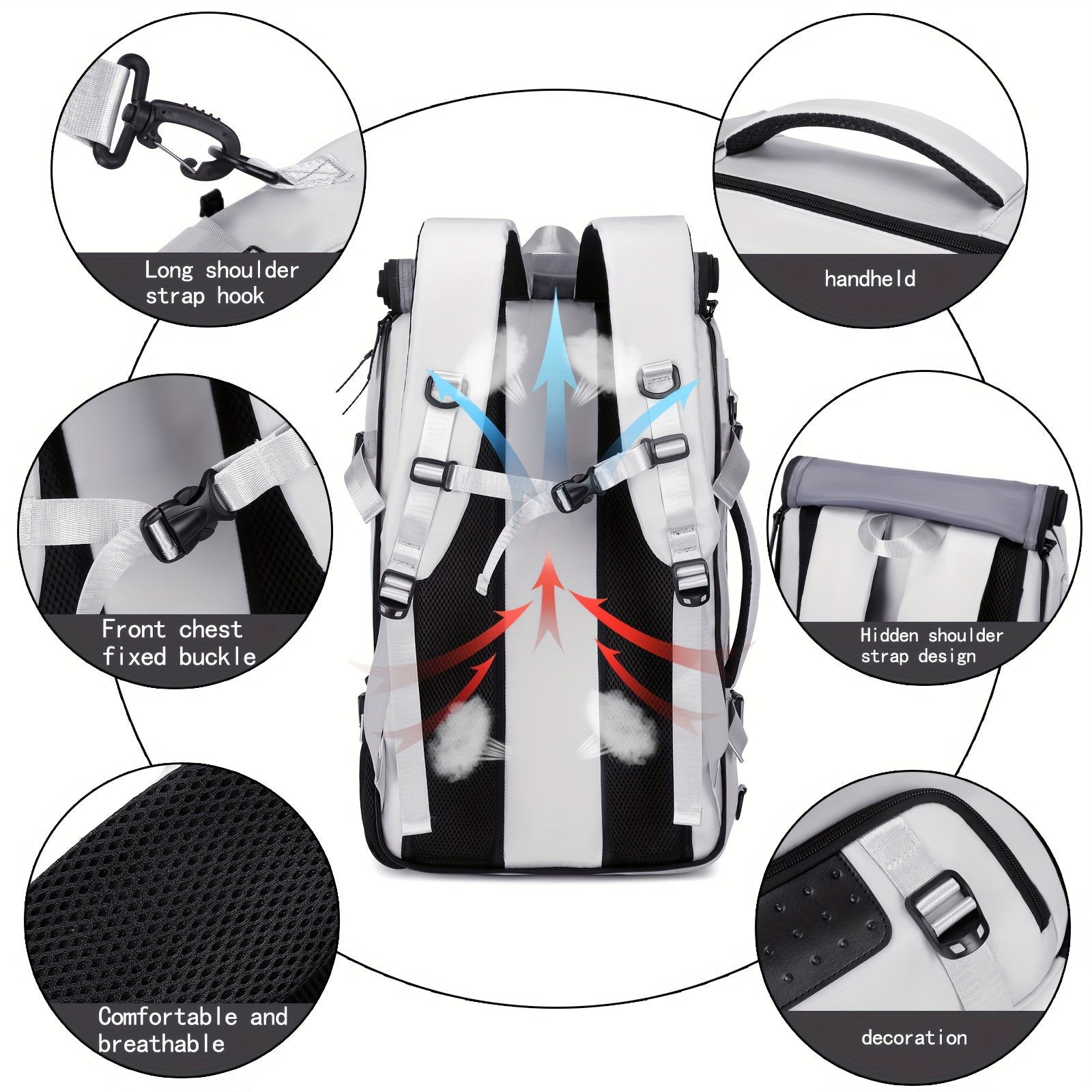 Travel Backpack for Women Men Carry On Backpack fits 16” Laptop Waterproof Convertible Backpack with Shoe Compartment (Grey)