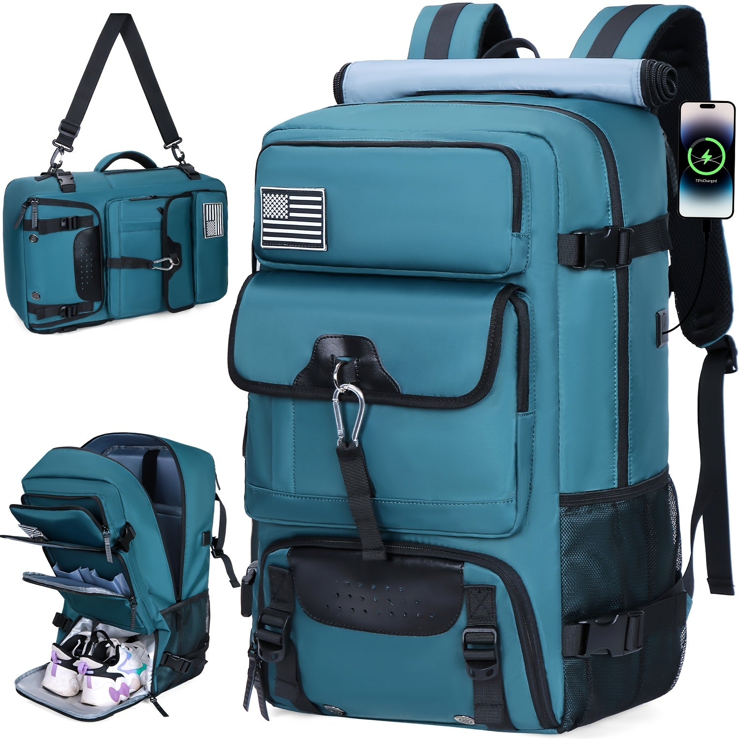 Lightweight Travel Backpack, Polyester Lining, Adjustable Straps, USB Charging, With Shoe Compartment, Zip Closure, Unisex Outdoor Camping Backpacks