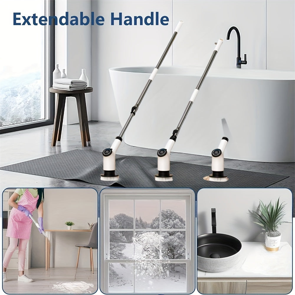 Electric Spin Scrubber, Cordless Cleaning Brush with 8 Replaceable Brush Heads and Adjustable Extension Handle, Power Scrubber Dual Speed Shower Scrubber for Tub, Tile, Floor, Bathroom, Kitchen, Car
