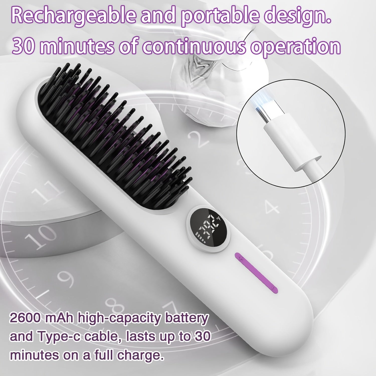 Cordless Hair Straightener for Travel,Mini Hair Straightener Comb with Negative Ion,Portable hot Brush Hair Straightener for Women, Rechargeable 9600mAh Battery, Anti-Scald,12 Temp-Setting
