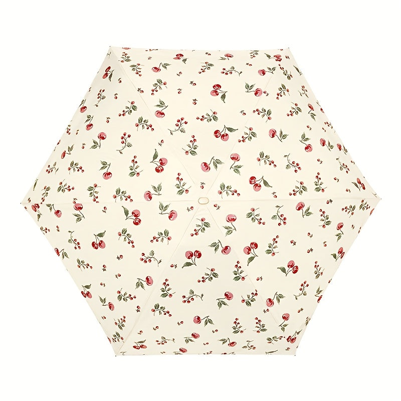 Foldable Umbrella Stylish Floral Card Design, Durable Iron Frame, Manual Open, Compact & Lightweight for Rain or Sun Protection, Rainproof Umbrella