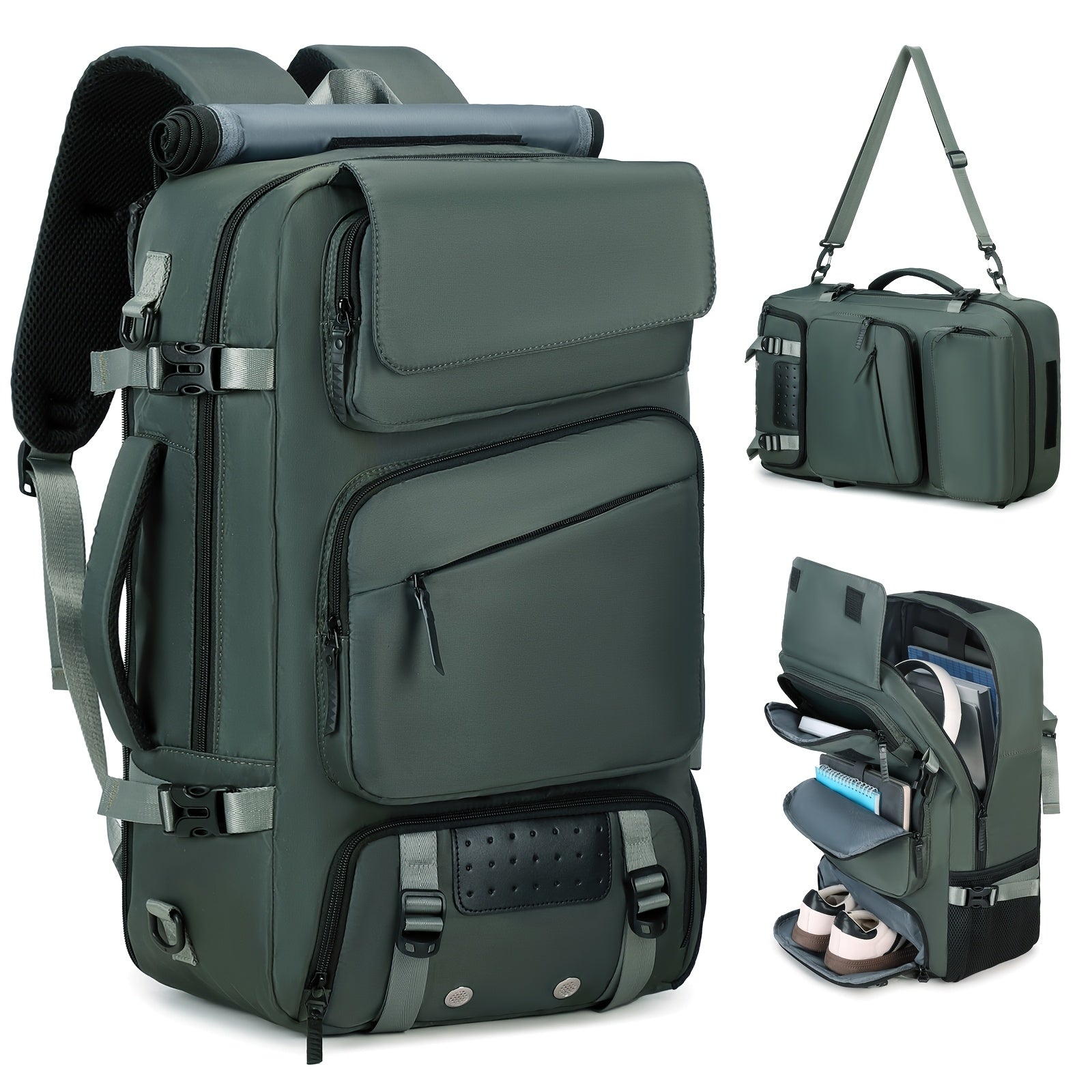 Travel Backpack for Women Men Carry On Backpack fits 16” Laptop Waterproof Convertible Backpack with Shoe Compartment (Grey)