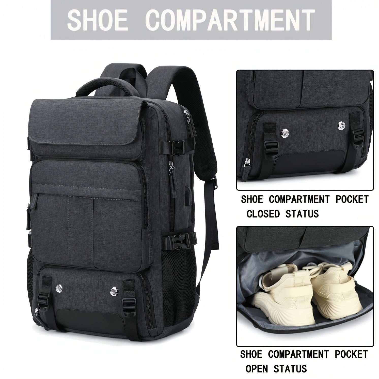 Travel Backpack for Women Men Carry On Backpack fits 16” Laptop Waterproof Convertible Backpack with Shoe Compartment