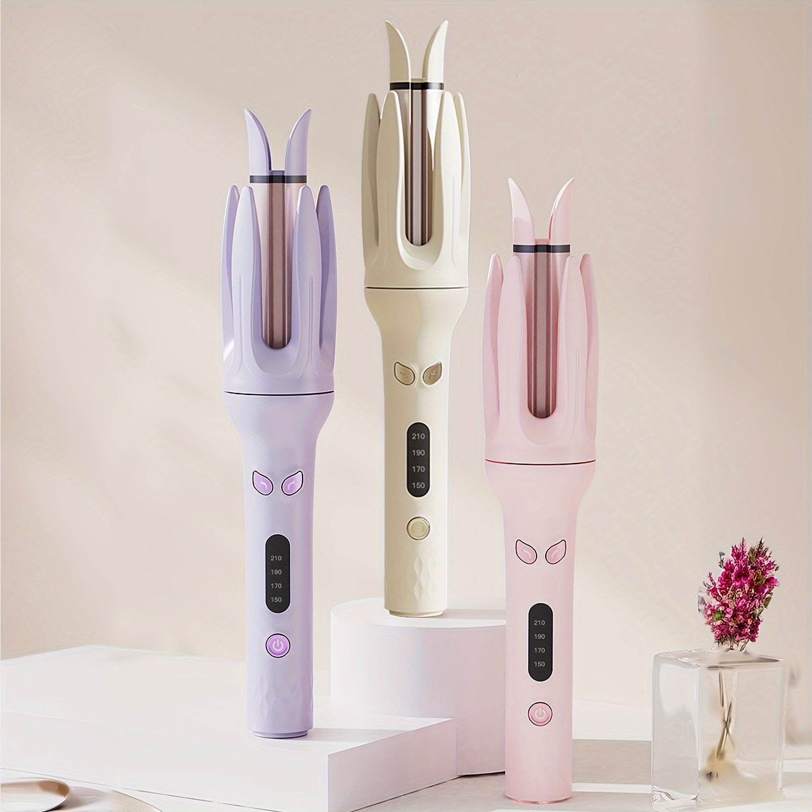 Auto Hair Curler with Rotation, 4 Heat Settings (300°-410°F) for All Hair Types, Automatic Curling Iron with Anti-Scald Shell & Dual Rotation for Beach Waves & Spiral Curls
